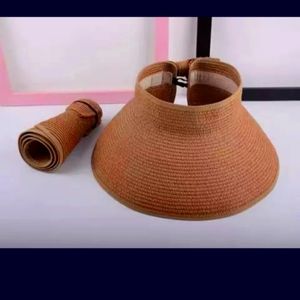 Womens UV UPF50 Sun Visor Foldable Straw Hat